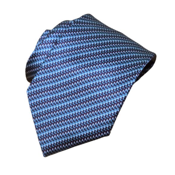 New BRIONI Blue Aqua Geometric Italy Woven Silk Neck Tie handmade in Italy $440 - Picture 4 of 13